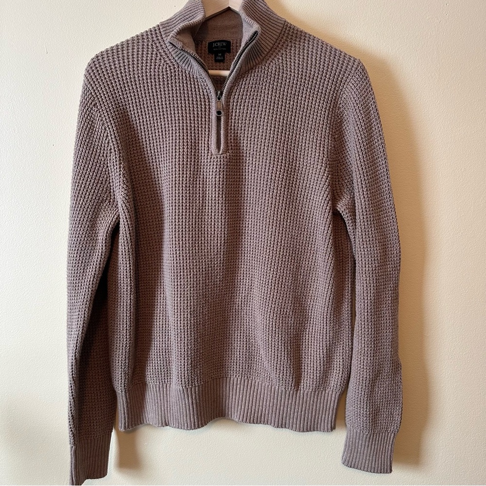 J Crew Quarter Zip Knit Sweater Cotton Chunky Neutral Coastal Fisherman Cottage